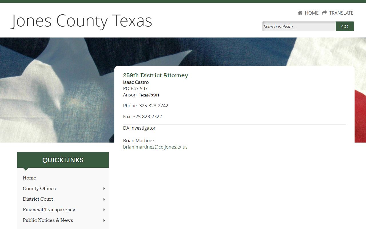 Jones County court records after arrest District Attorney contact page