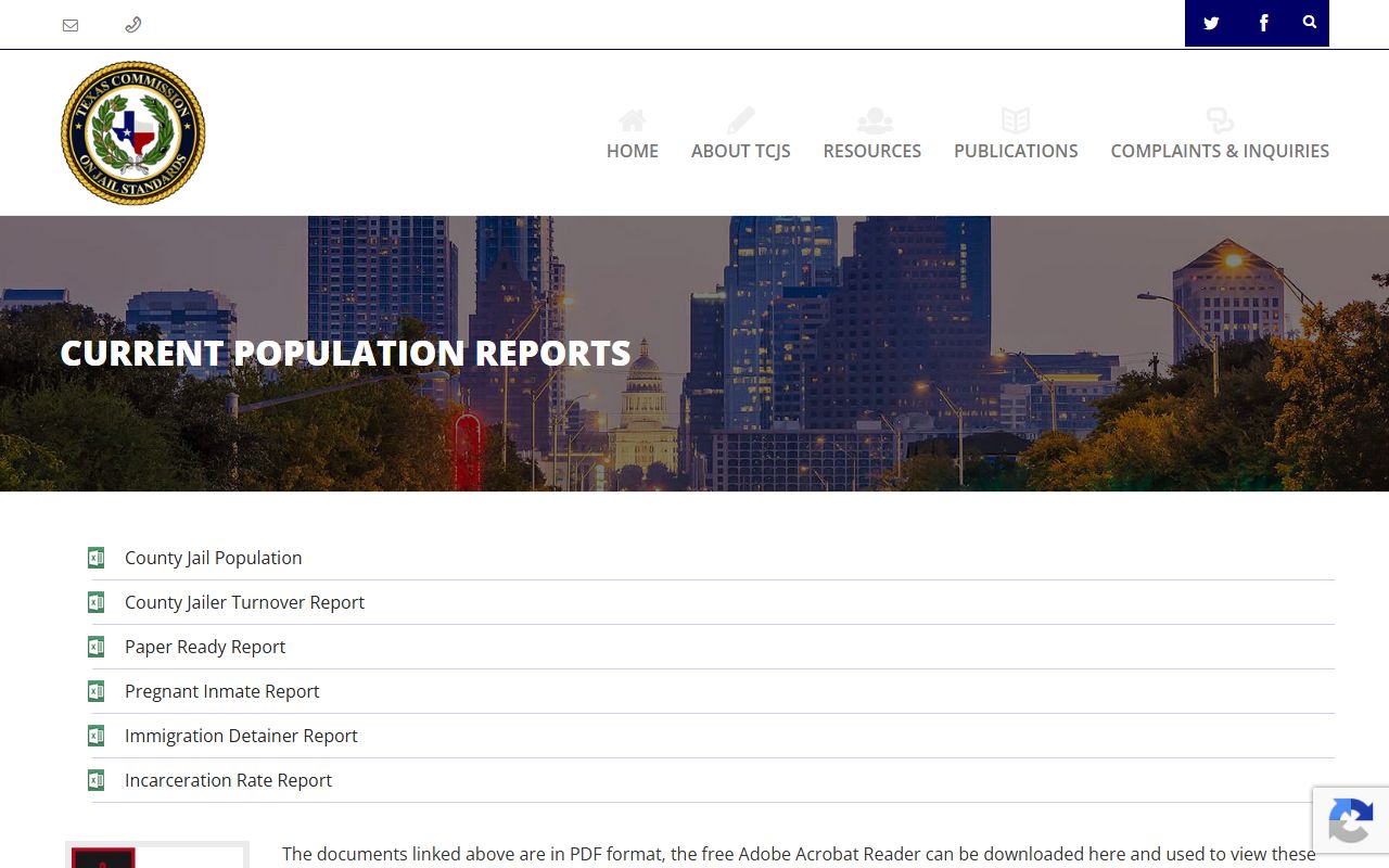 Texas Commission on Jail Standards county jail population report index