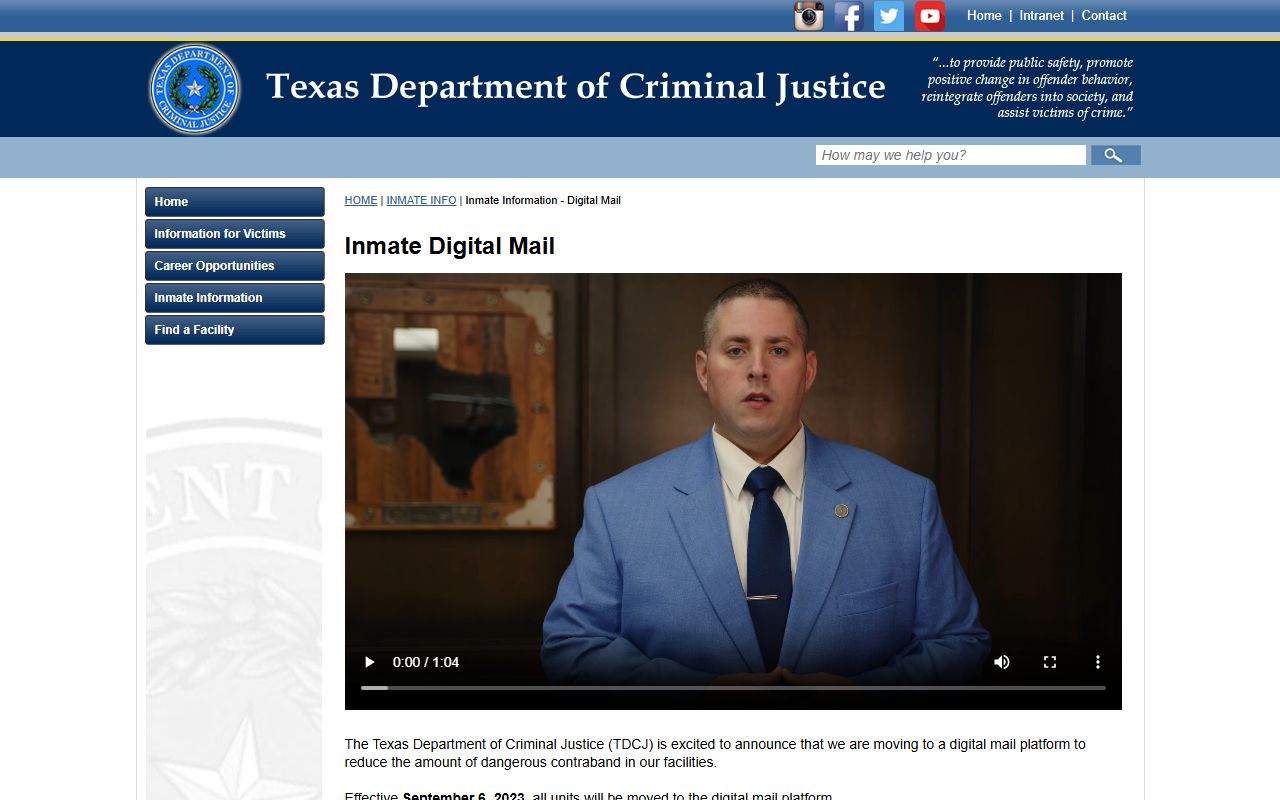 TDCJ digital mail address rules