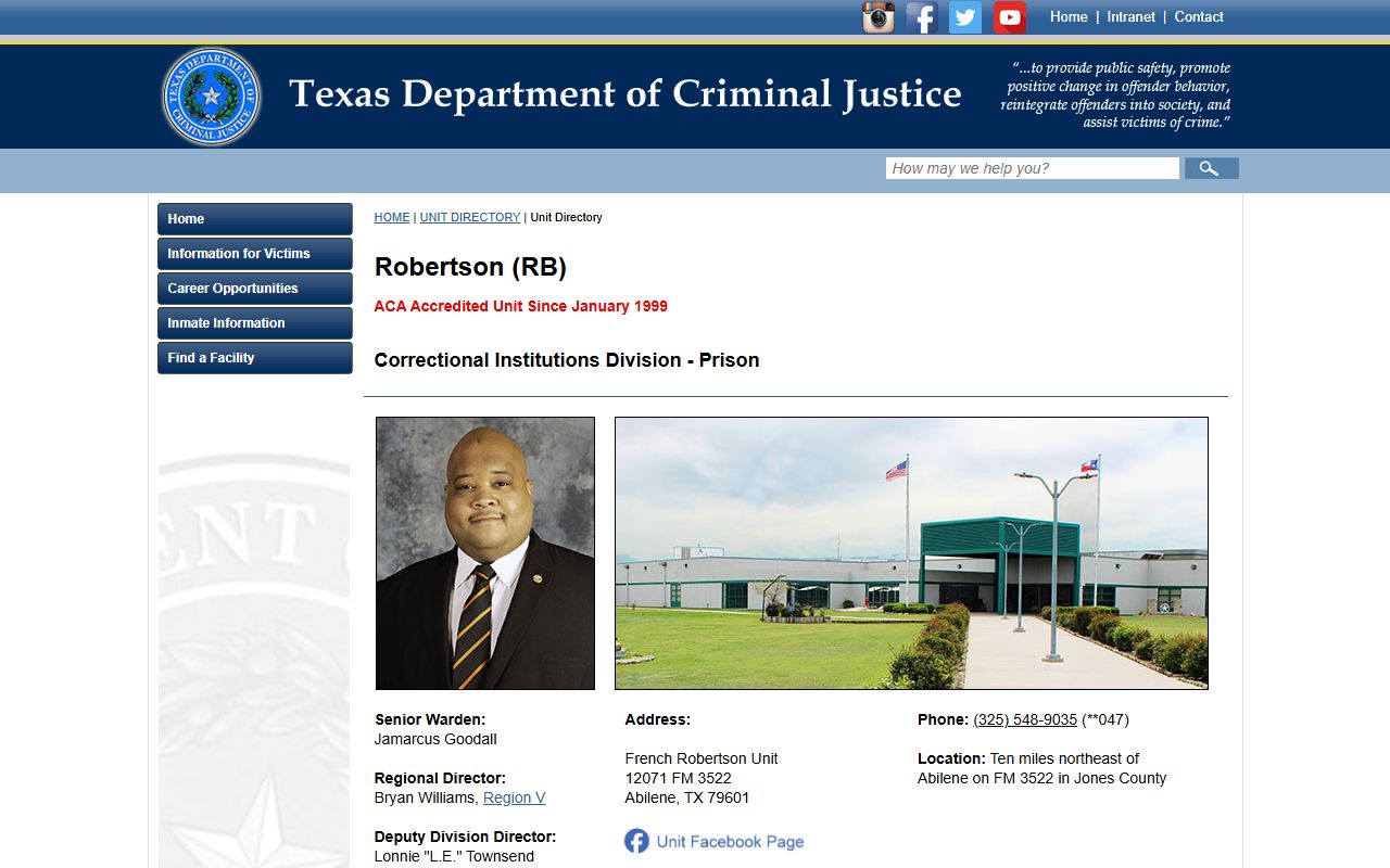 TDCJ French Robertson Unit facility page