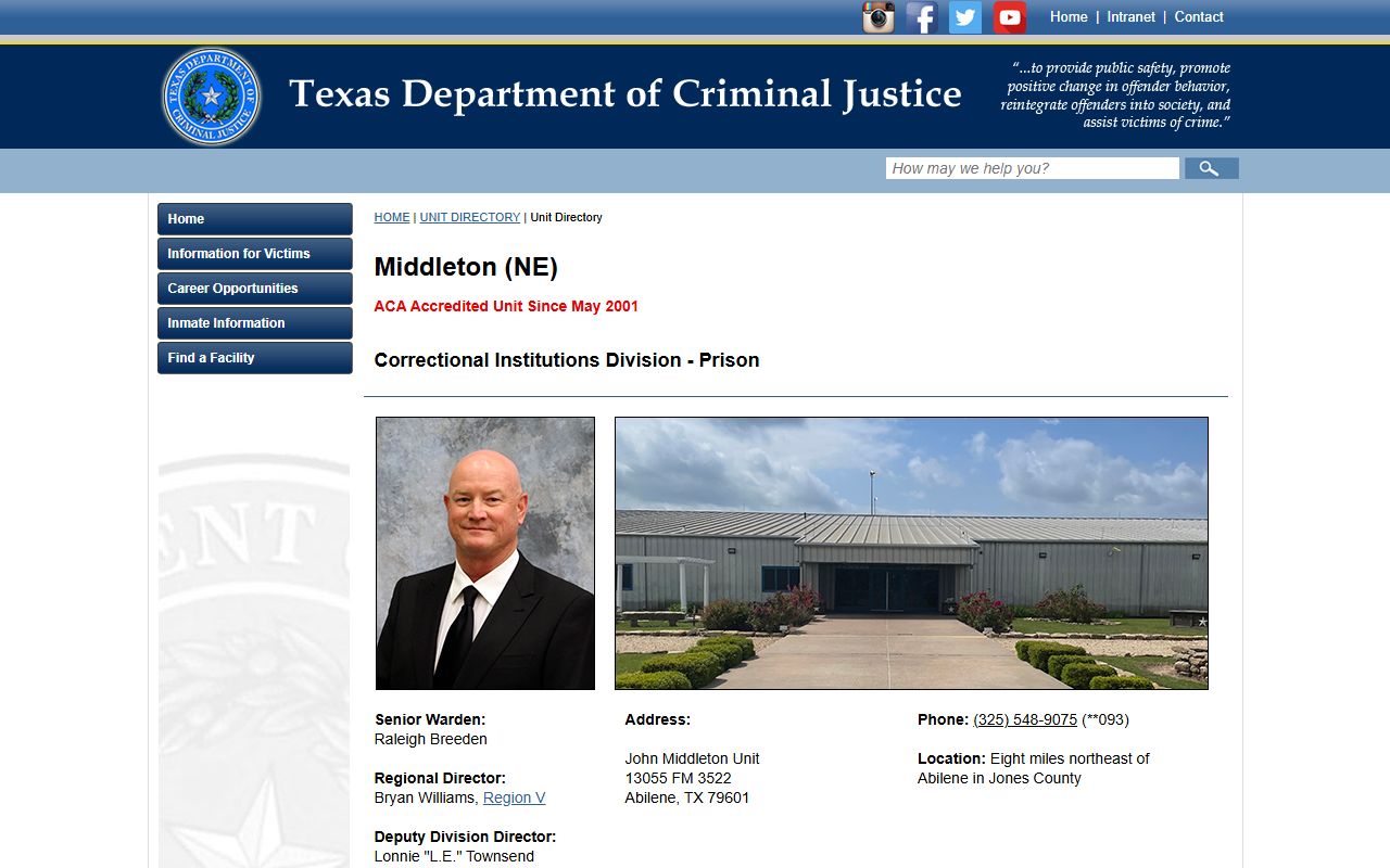 TDCJ John Middleton Unit facility page